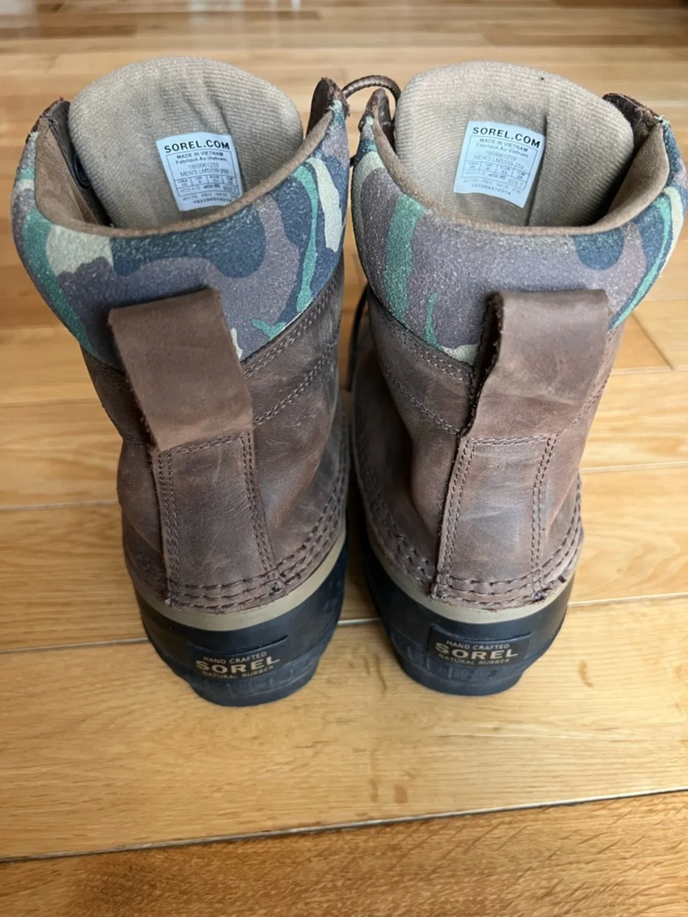 Sorel x J. Crew Cheyanne II Boots Camo Brown Leather Duck Boots Mens Size 10